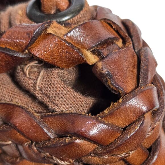 Vintage Ellepi Woven Bucket Bag Brown Leather Crossbody Drawstring Cottagecore - Picture 6 of 16